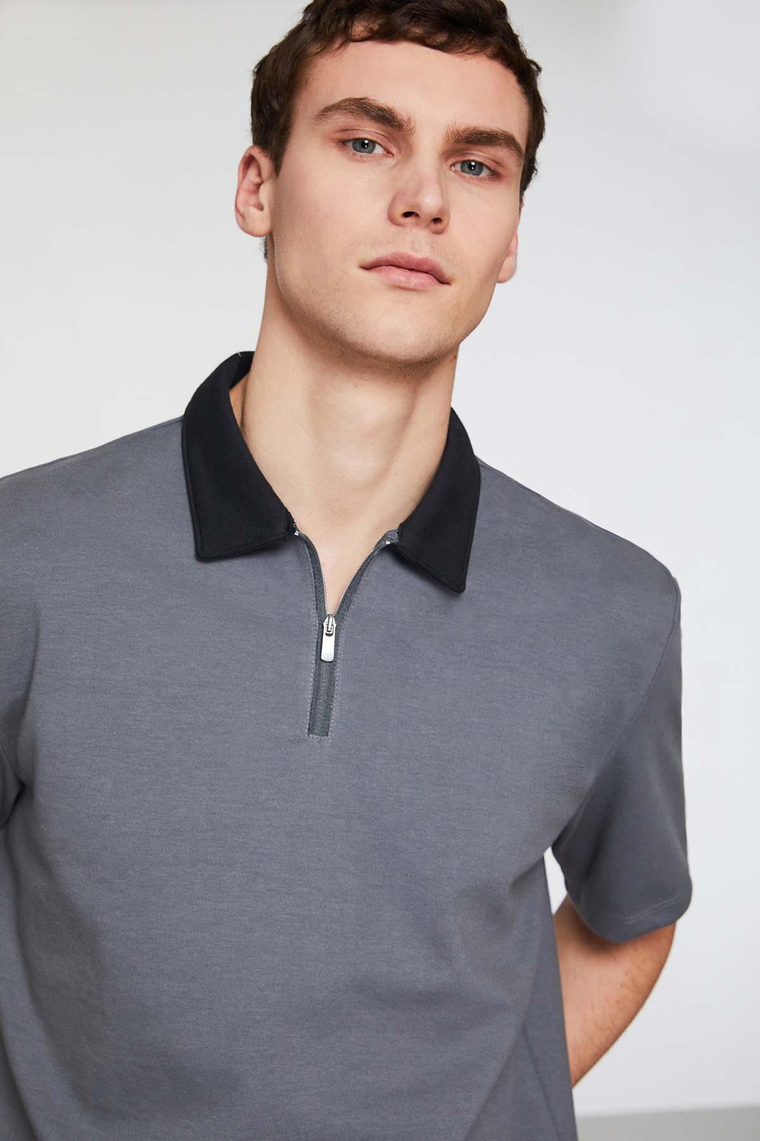 WEST Kısa Kol Gri Polo Yaka T-shirt