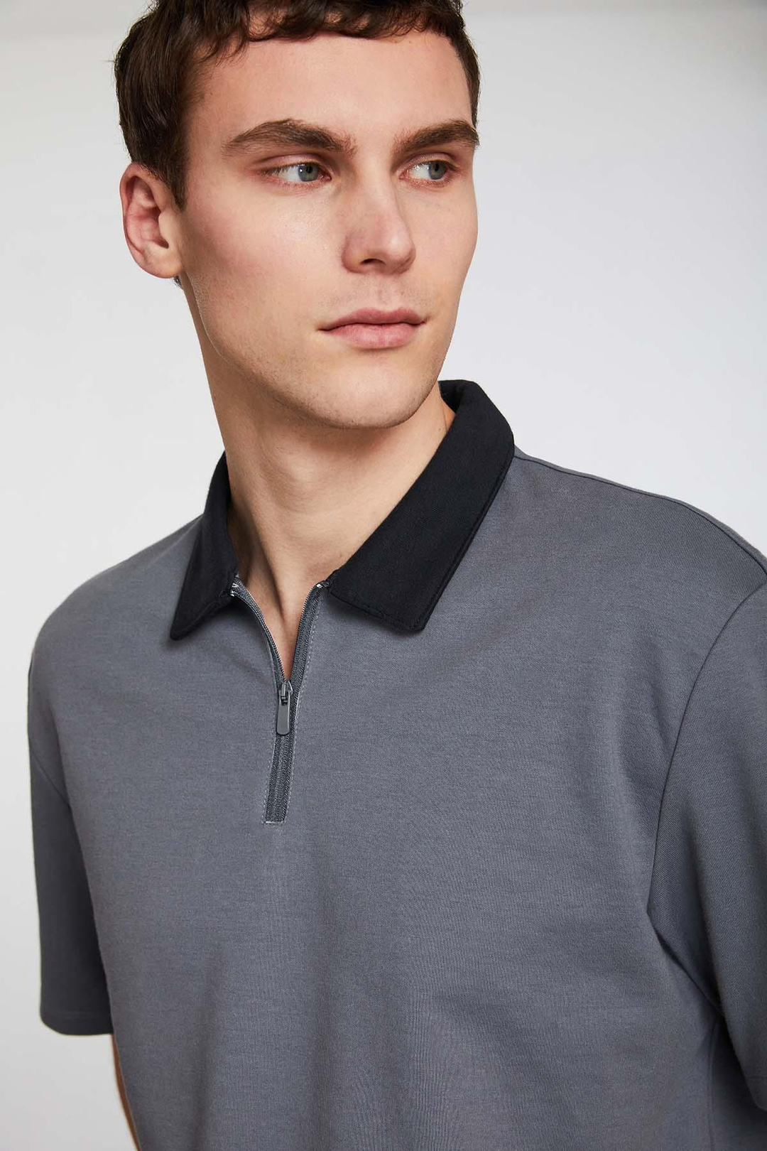 WEST Kısa Kol Gri Polo Yaka T-shirt