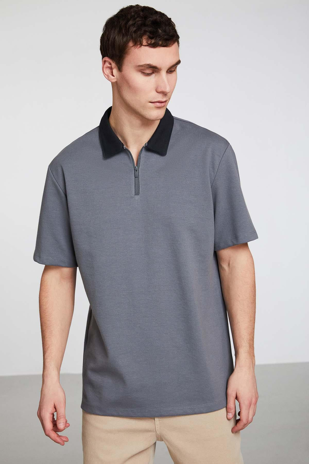 WEST Kısa Kol Gri Polo Yaka T-shirt