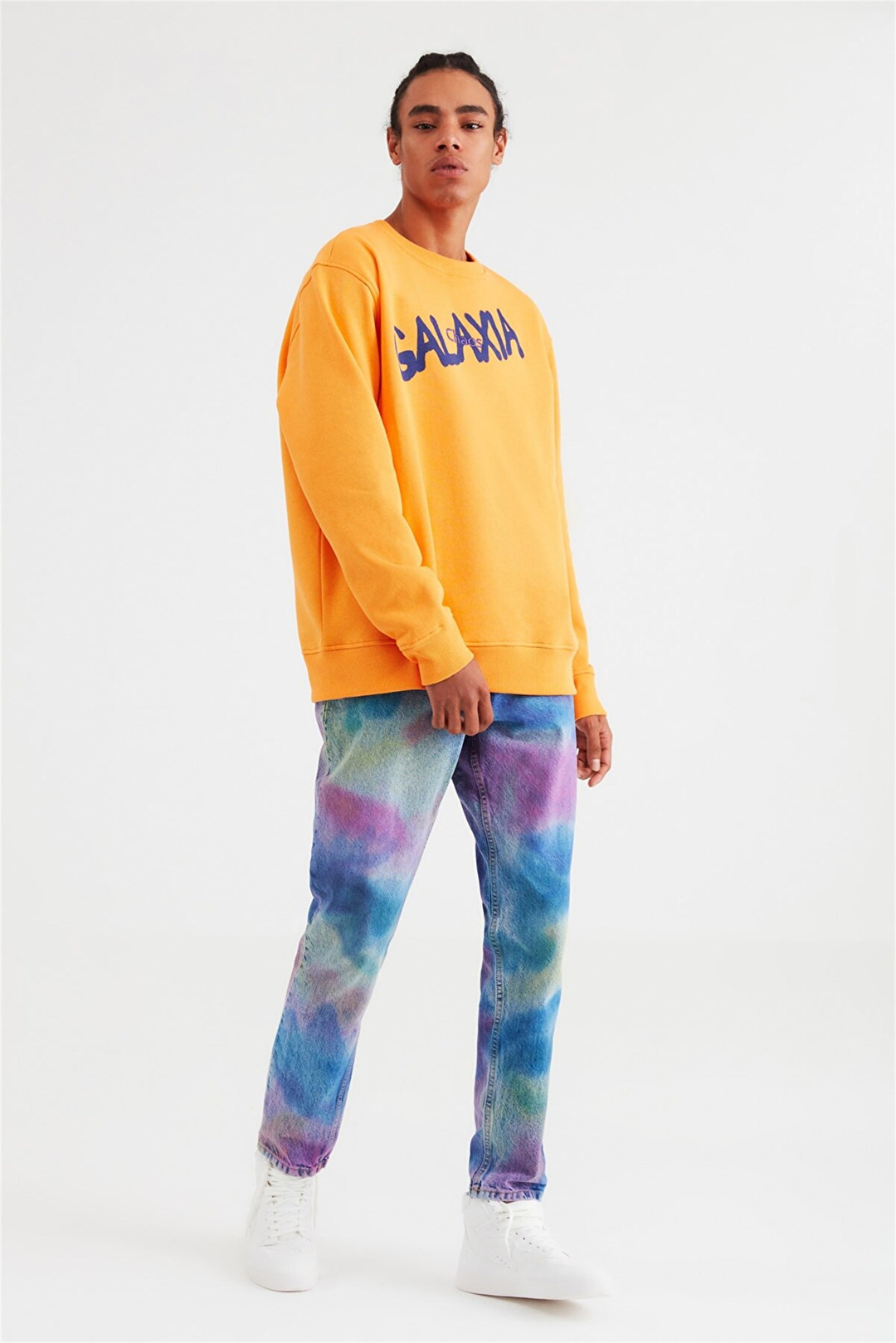 YEET Erkek Turuncu Baskılı ve Nakışlı Yuvarlak Yaka Comfort Fit Sweatshirt