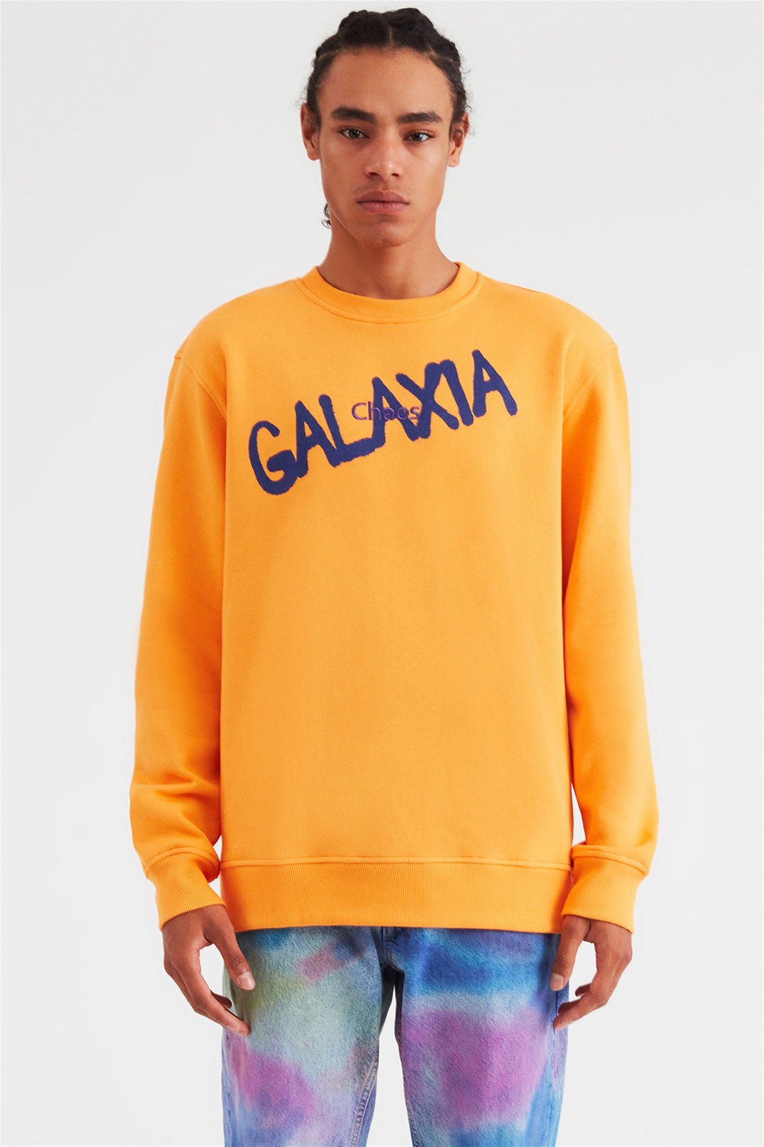 YEET Erkek Turuncu Baskılı ve Nakışlı Yuvarlak Yaka Comfort Fit Sweatshirt