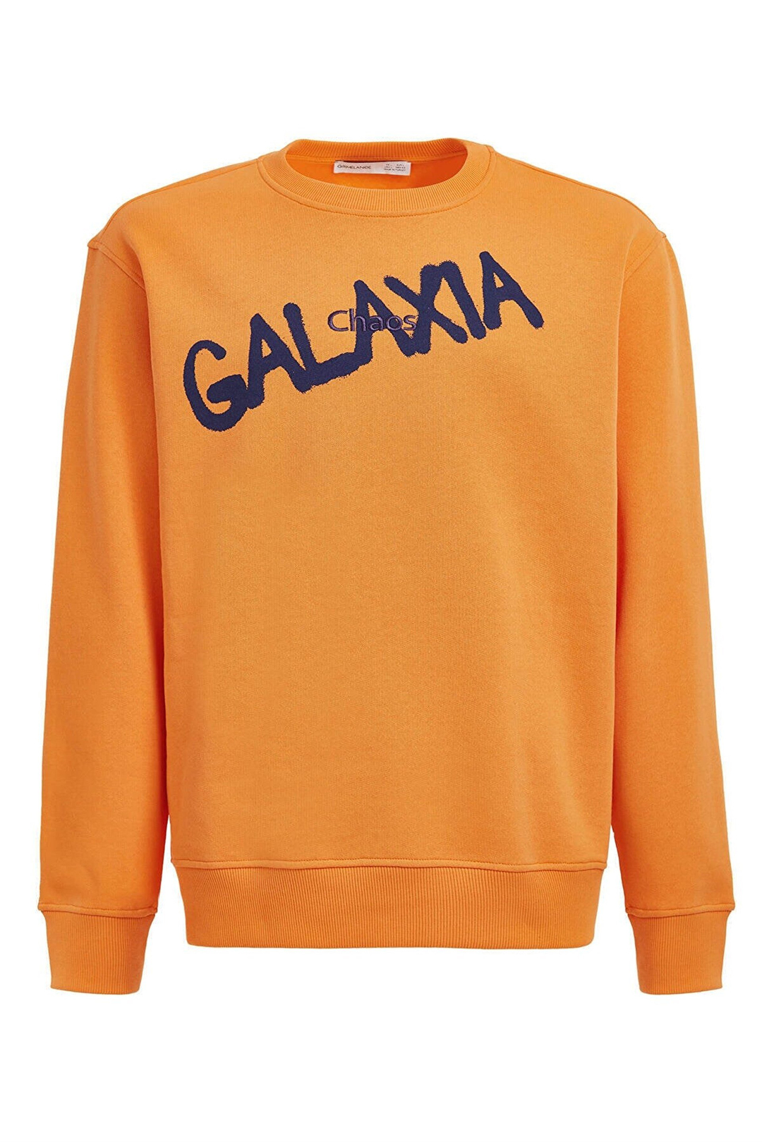 YEET Erkek Turuncu Baskılı ve Nakışlı Yuvarlak Yaka Comfort Fit Sweatshirt