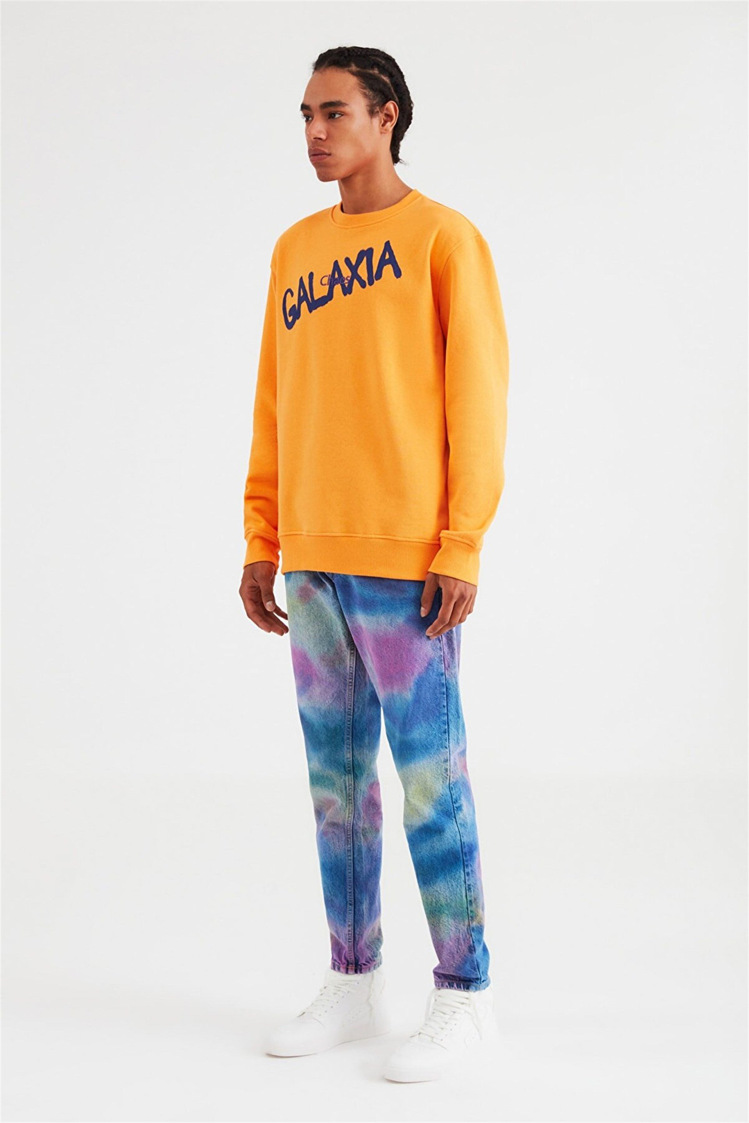 YEET Erkek Turuncu Baskılı ve Nakışlı Yuvarlak Yaka Comfort Fit Sweatshirt