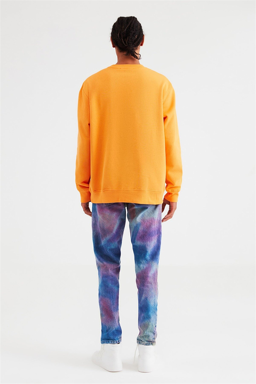 YEET Erkek Turuncu Baskılı ve Nakışlı Yuvarlak Yaka Comfort Fit Sweatshirt