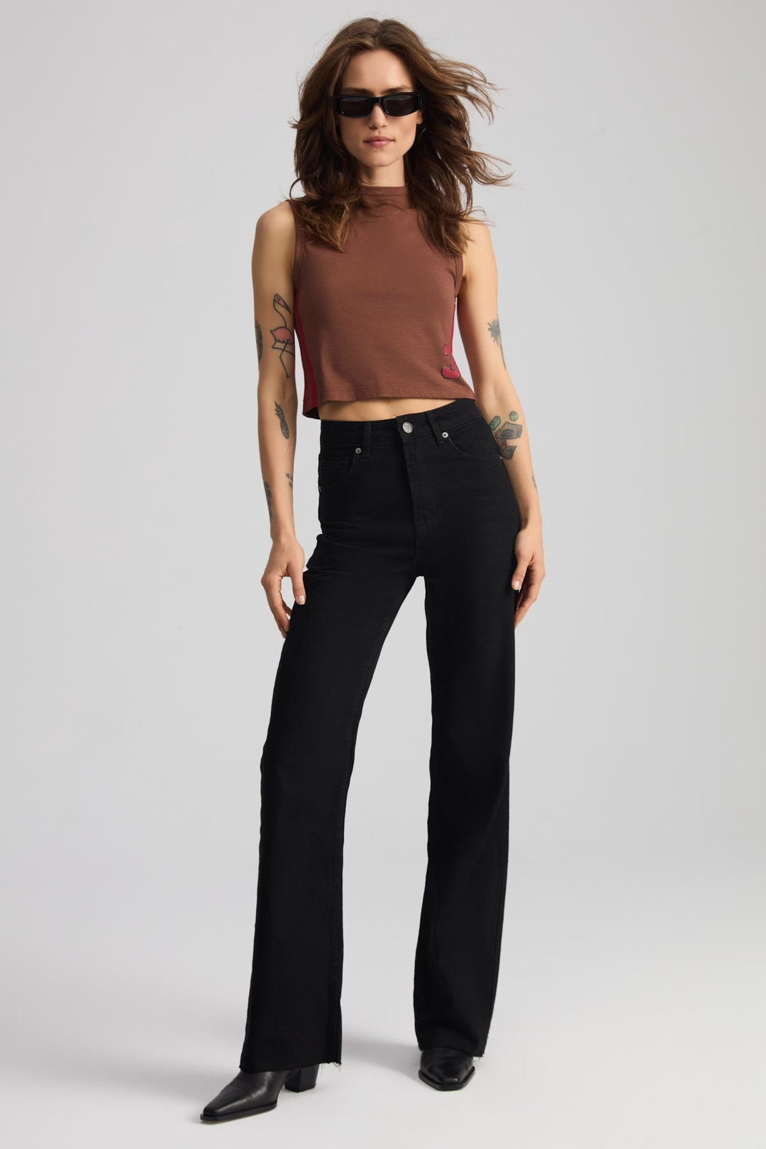 YESLIN %100 Pamuk Kadın Kahverengi T-Shirt