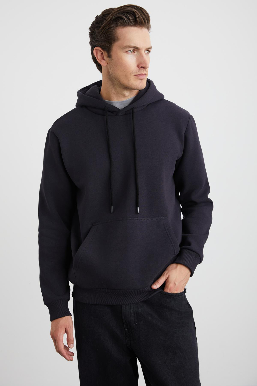 YOKOHAMA Erkek İçi Polarlı Yumuşacık Regular Kanguru Cepli Kapüşonlu Antrasit Sweatshirt
