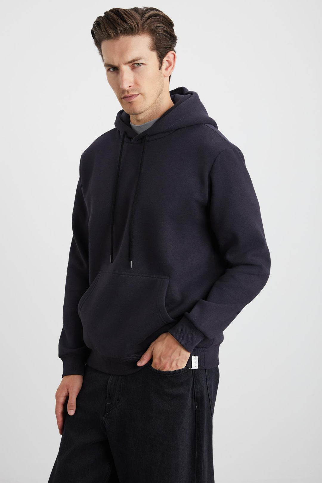 YOKOHAMA Erkek İçi Polarlı Yumuşacık Regular Kanguru Cepli Kapüşonlu Antrasit Sweatshirt