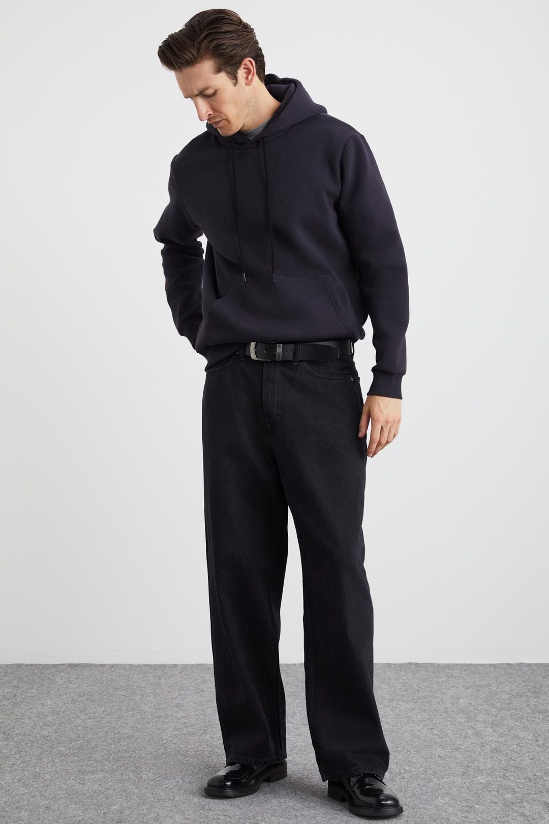 YOKOHAMA Erkek İçi Polarlı Yumuşacık Regular Kanguru Cepli Kapüşonlu Antrasit Sweatshirt