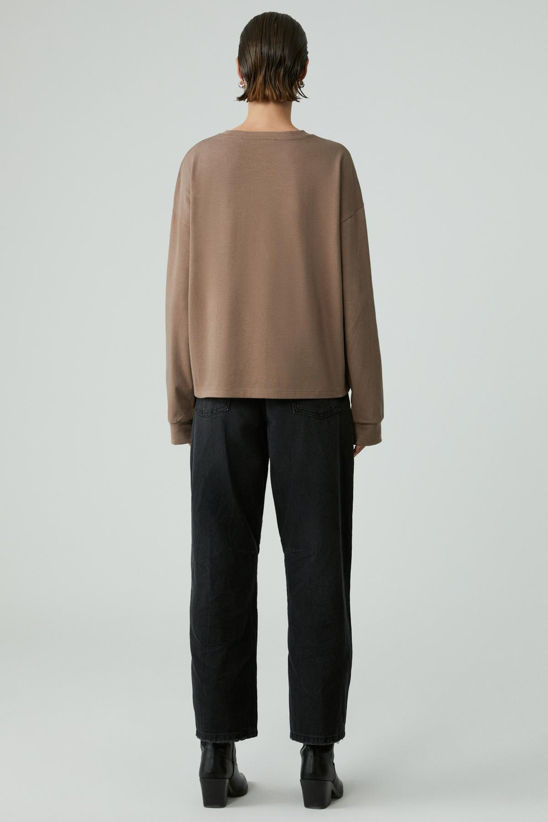 YOSELIN Kadın Uzun Kollu Baskılı Yuvarlak Yakalı Açık Kahverengi Bluz