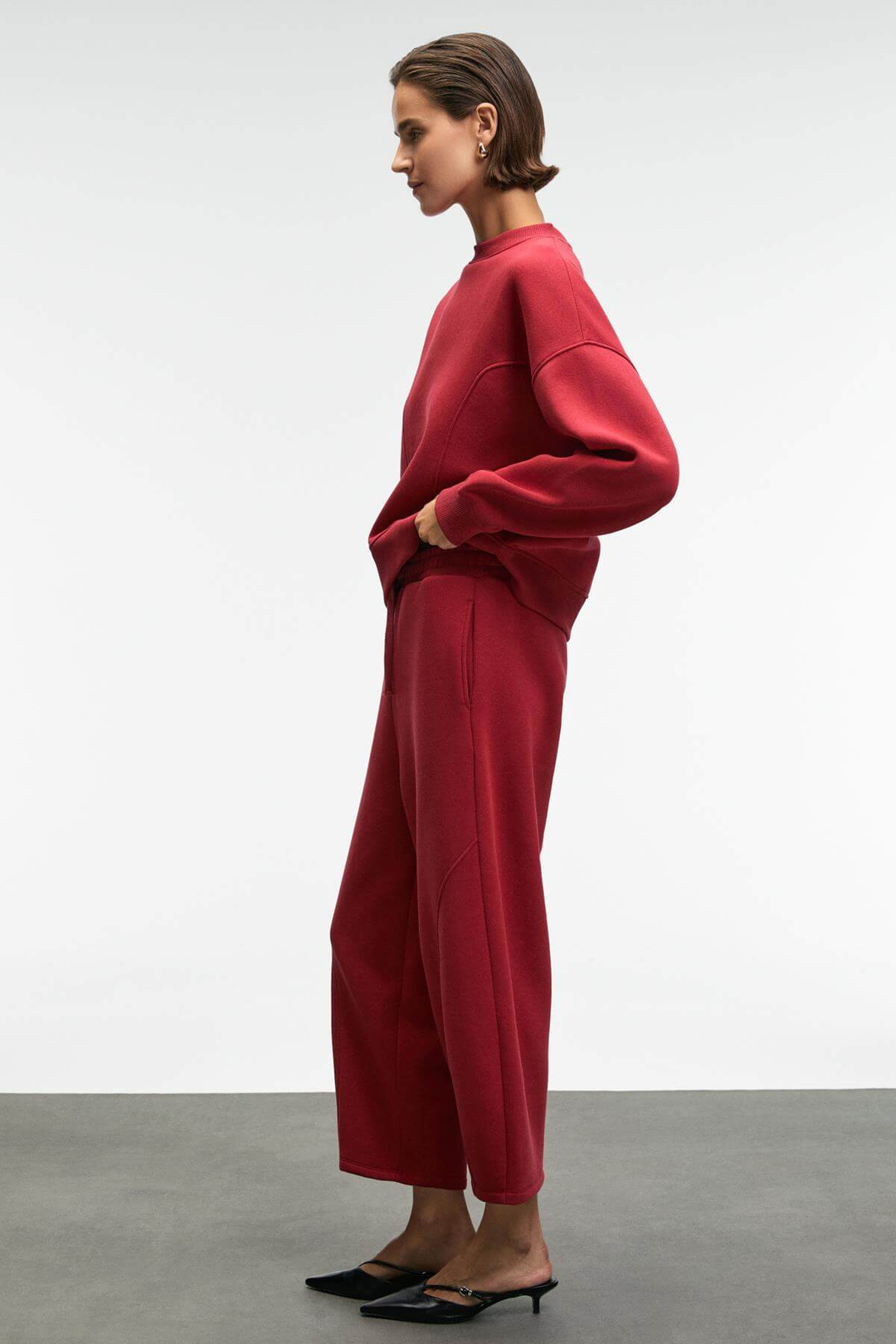 YUVESSA Kadın Oversize Kordonlu Çift Cepli Balon Kırmızı Eşofman Altı