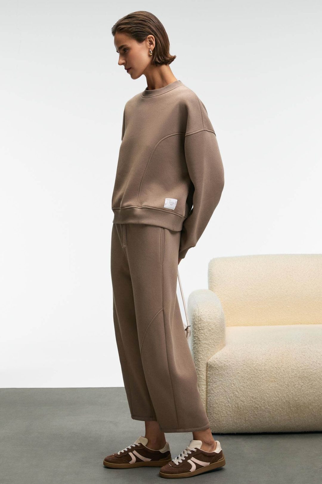 YUVESSA Kadın Oversize Kordonlu Çift Cepli Balon Vizon Eşofman Altı