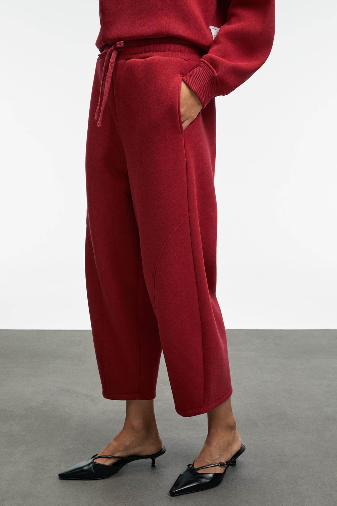 YUVESSA Kadın Oversize Kordonlu Çift Cepli Balon Kırmızı Eşofman Altı