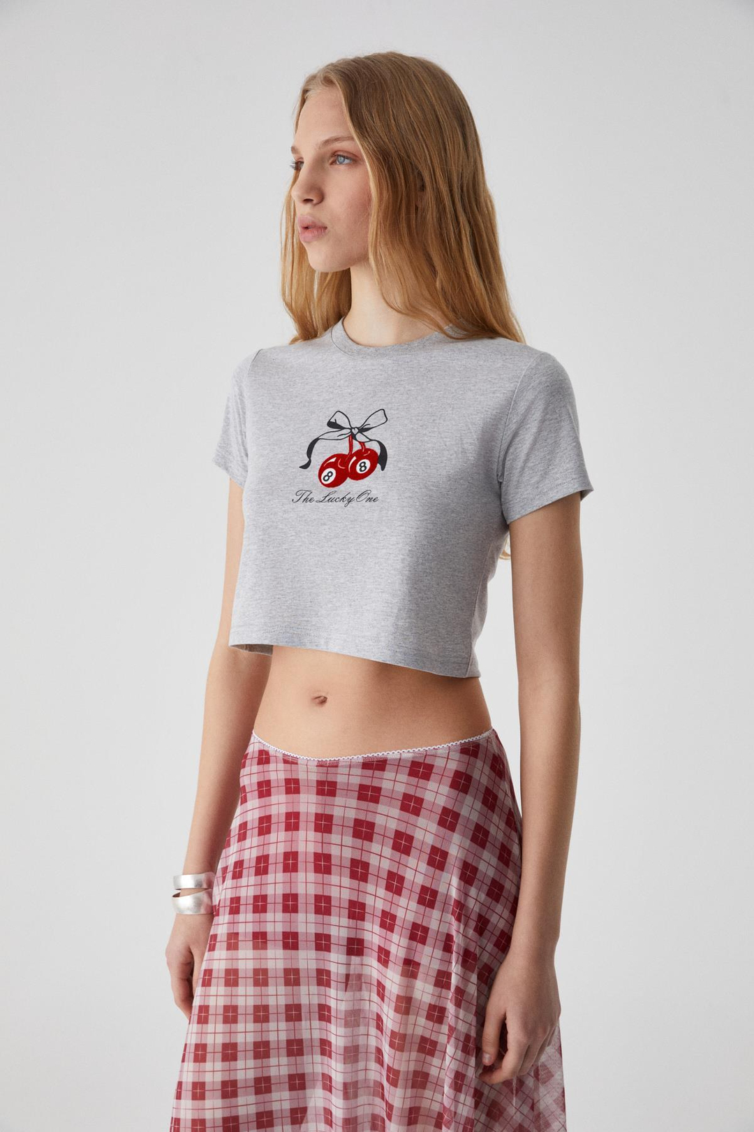 ZENNI Kadın Bisiklet Yaka Regular Nakışlı İnce Grimelanj T-Shirt