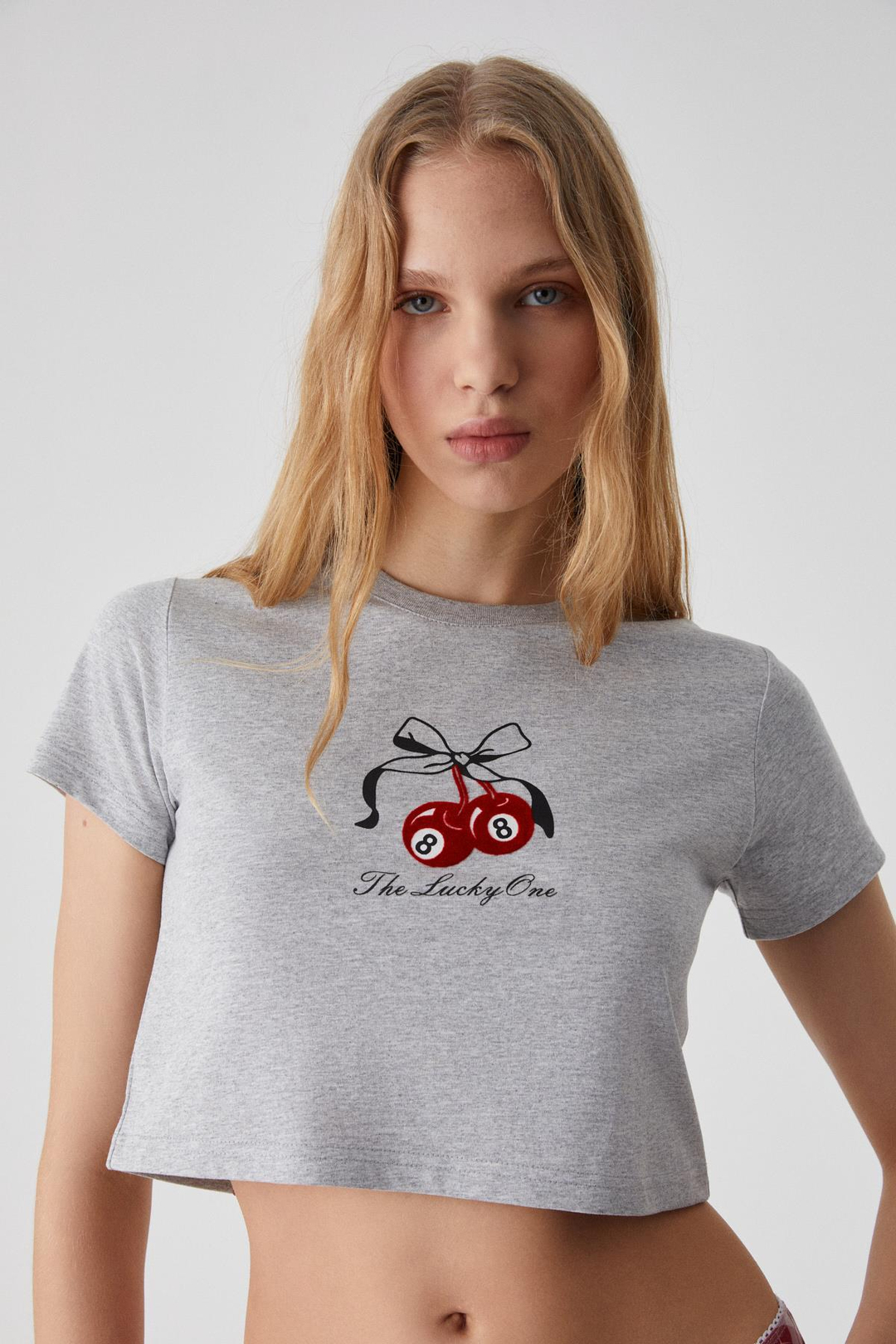 ZENNI Kadın Bisiklet Yaka Regular Nakışlı İnce Grimelanj T-Shirt