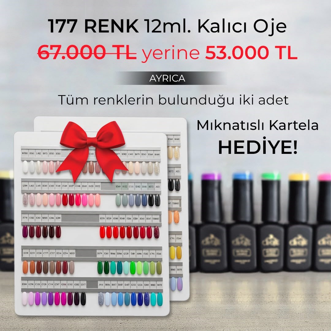 177 ADET 12 ML KALICI OJE SETİ (TÜM RENKLER) (ÇİFT MIKNATISLI KARTELA HEDİYE)