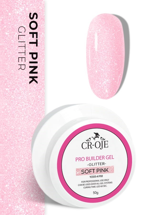 CROJE KALICI OJE (Orta Akışkan Kıvam) Pro Builder Gel (Glitter Soft Pink) 50 gr