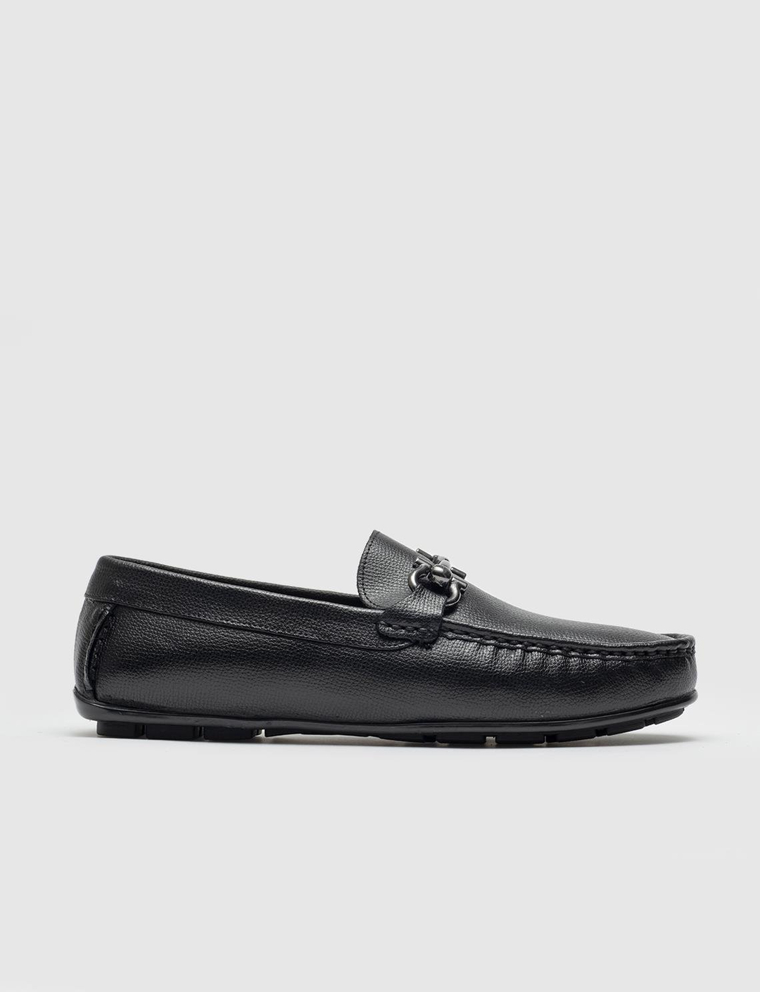 Men Black Genuine Leather Moc Toe Bit Loafers