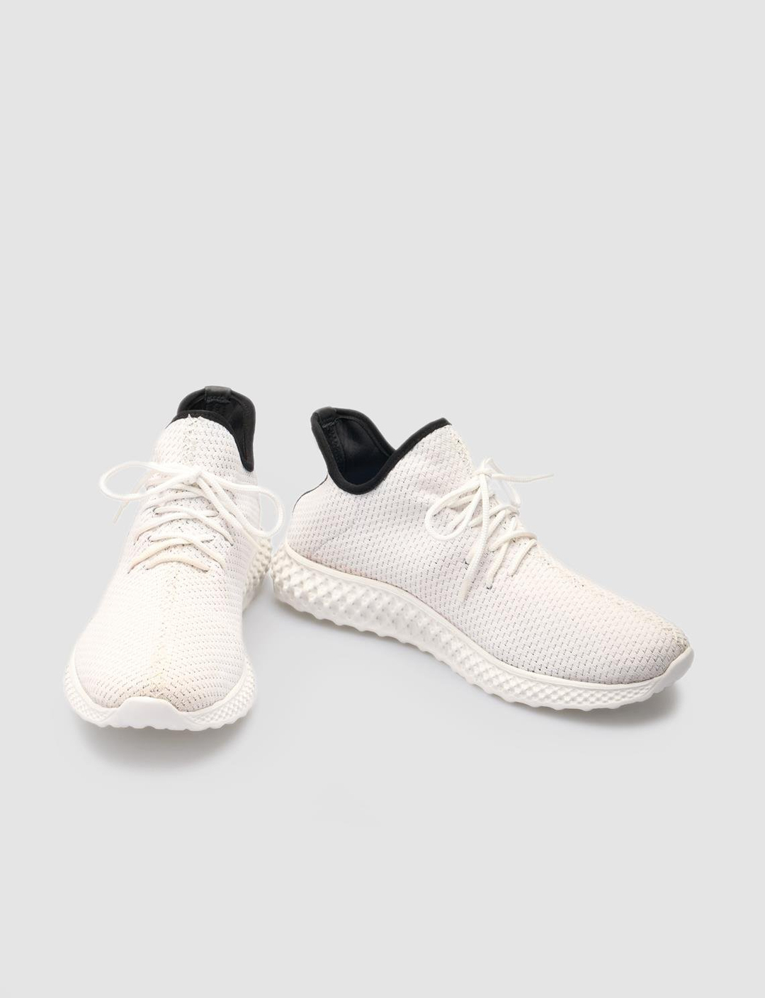 Men White Knit Lace Up Sneakers