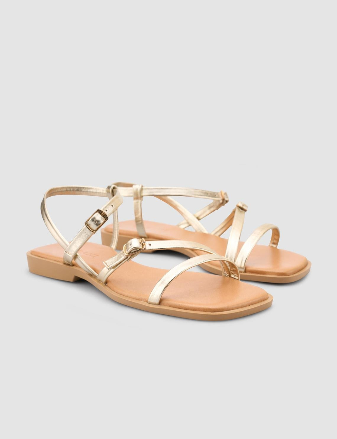 %100 Hakiki Deri Altın Rengi Kadın Sandalet