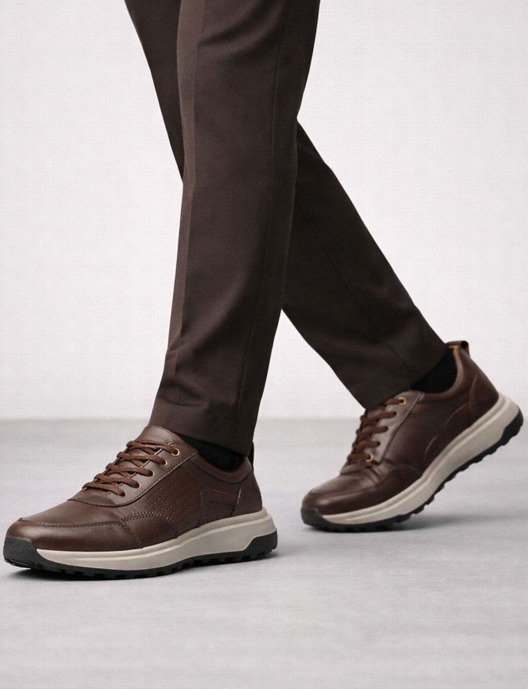 %100 Hakiki Deri Bağıcıklı Kahverengi Erkek Sneaker