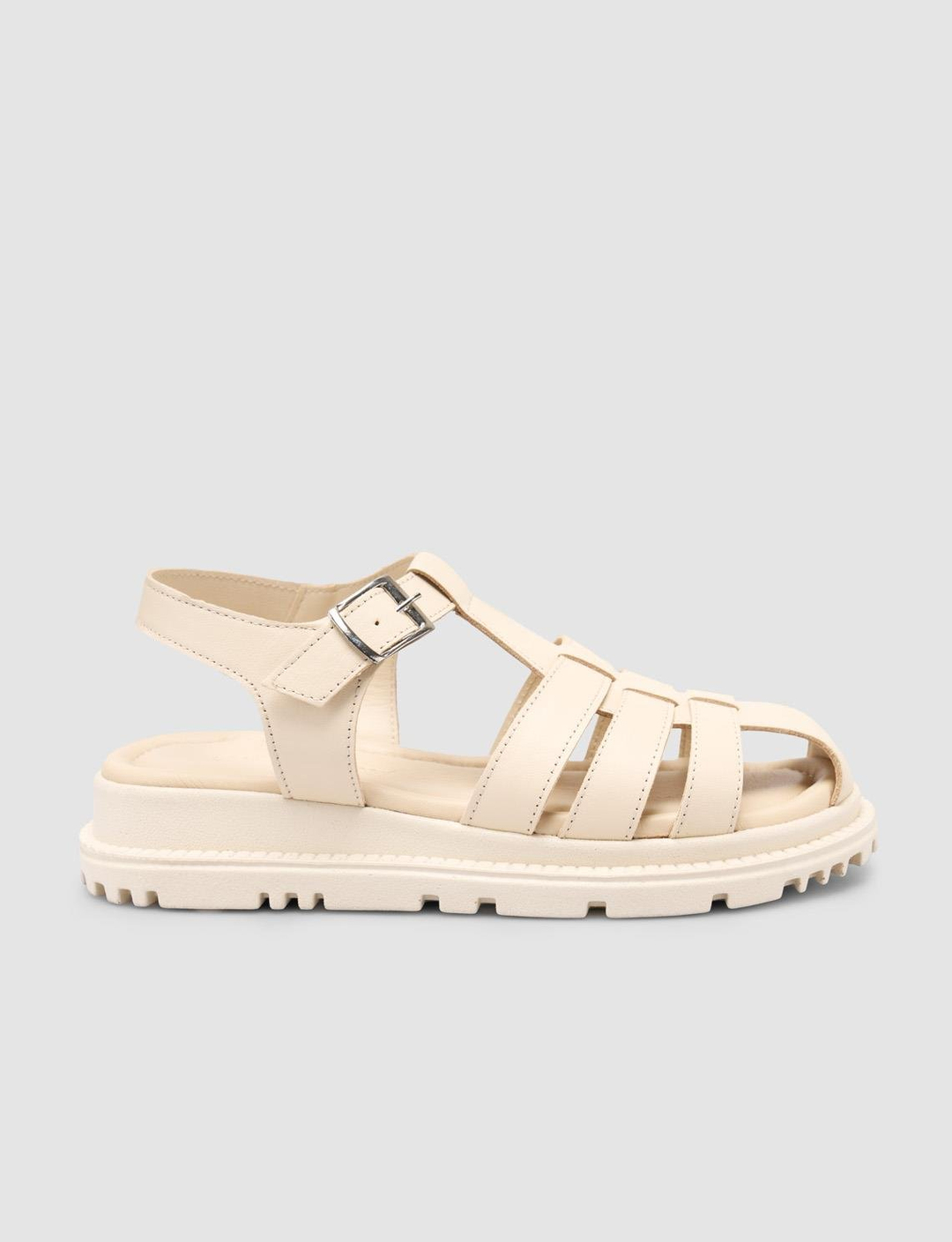 %100 Hakiki Deri Bej Kadın Sandalet