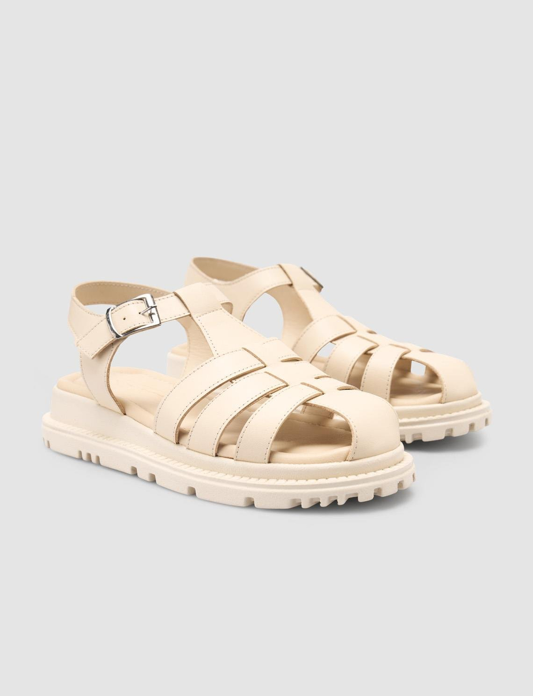 %100 Hakiki Deri Bej Kadın Sandalet