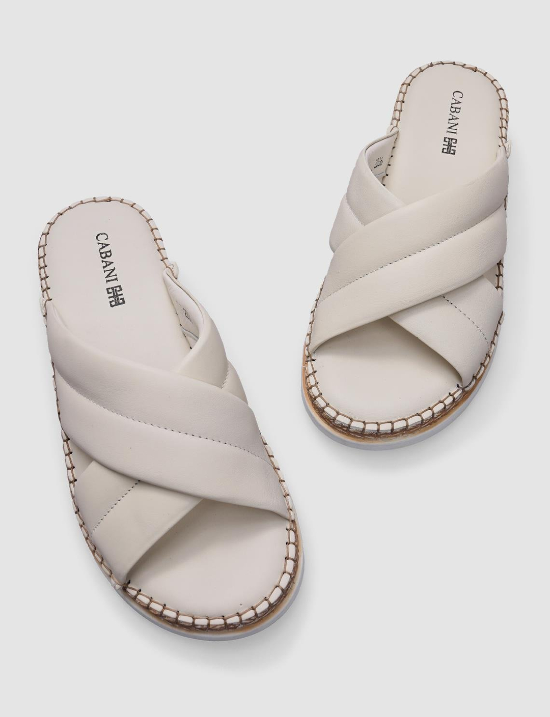 %100 Hakiki Deri Bej Kadın Terlik