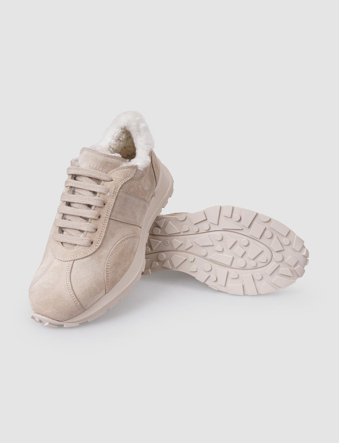 %100 Hakiki Deri Bej Süet Kürklü Kadın Spor Ayakkabı