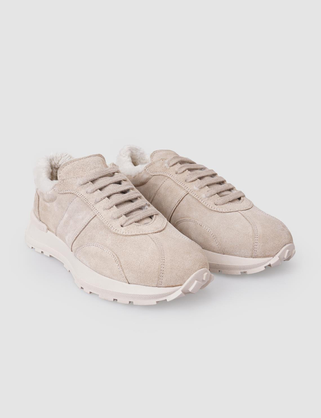 %100 Hakiki Deri Bej Süet Kürklü Kadın Spor Ayakkabı