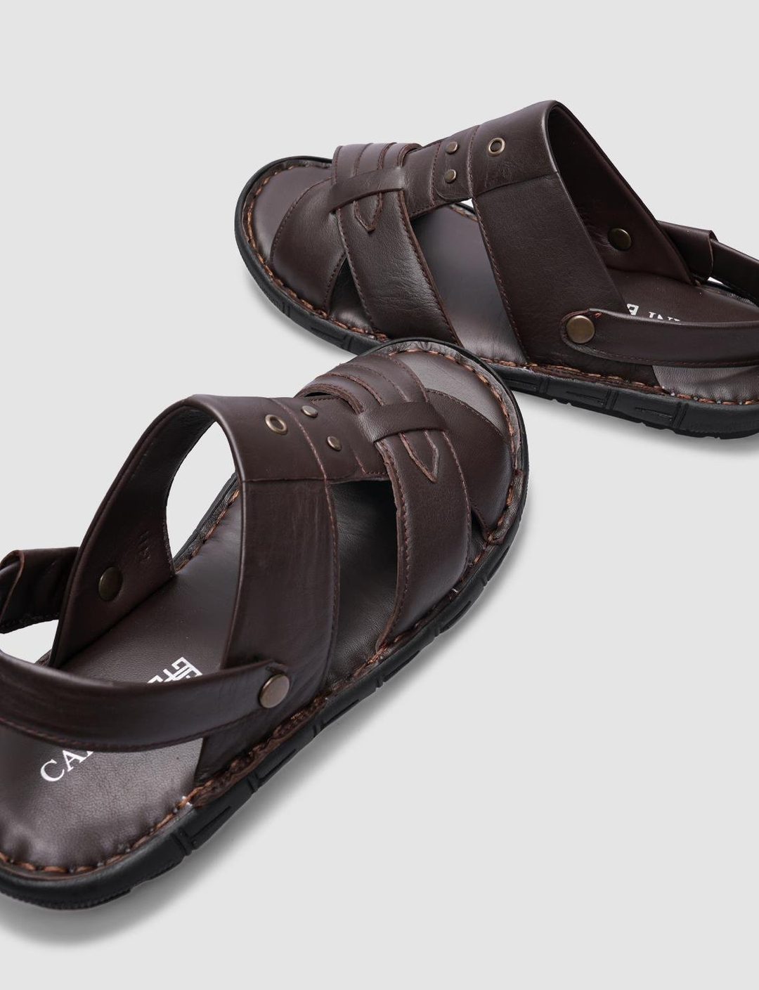 %100 Hakiki Deri Kahverengi Erkek Sandalet