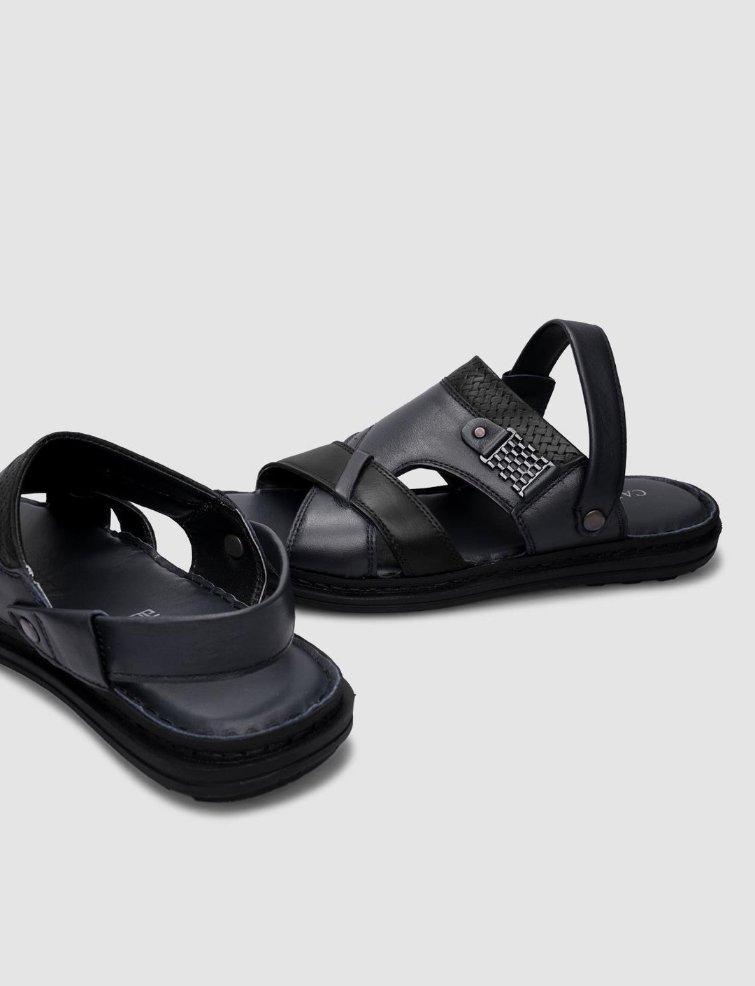 %100 Hakiki Deri Lacivert Erkek Sandalet