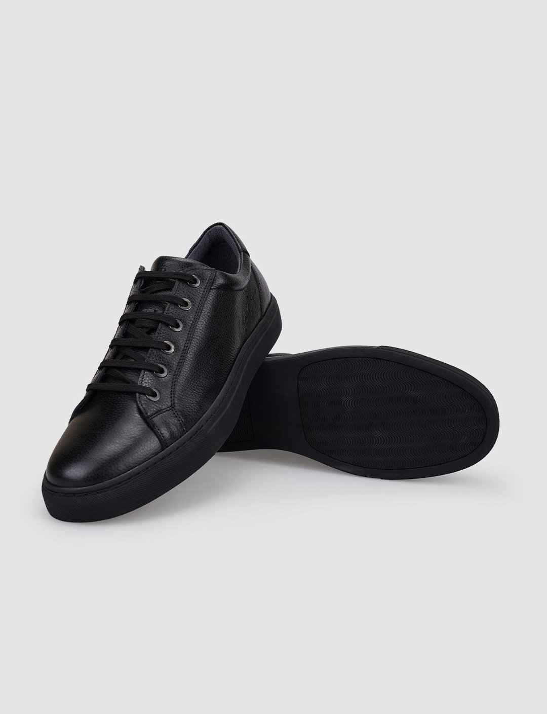 %100 Hakiki Deri Siyah Bağcıklı Erkek Spor Ayakkabı