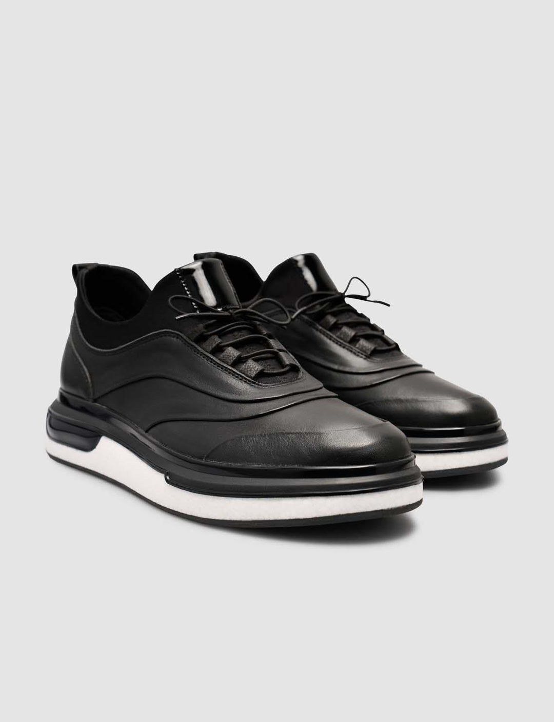 %100 Hakiki Deri Siyah Erkek Günlük Sneaker