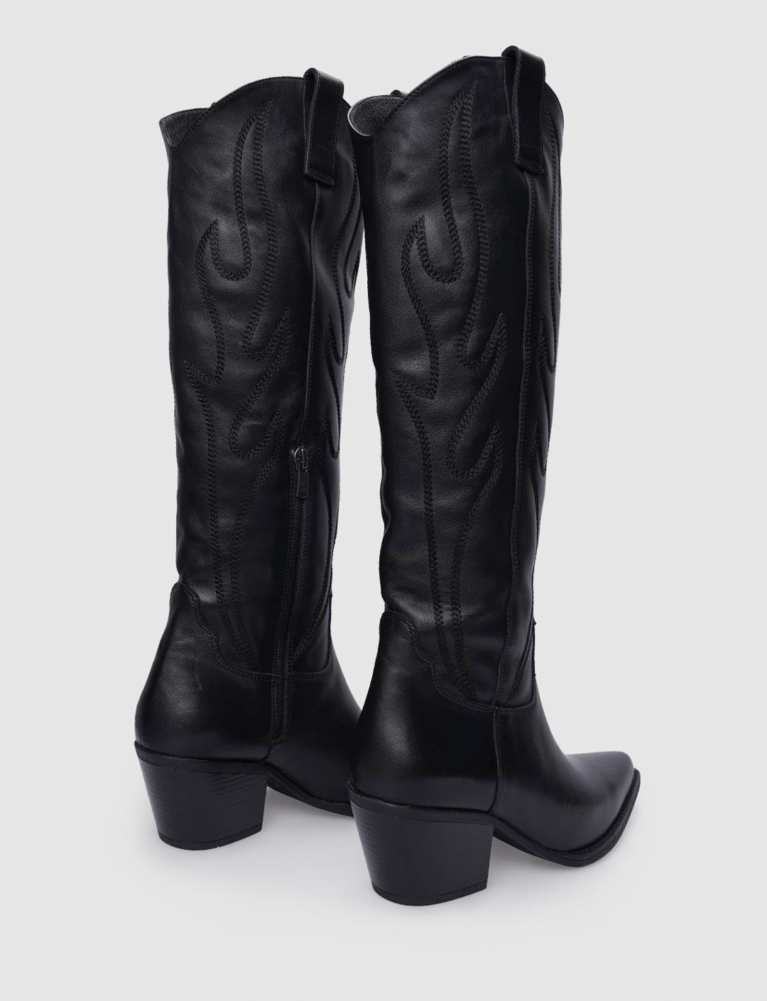 %100 Hakiki Deri Siyah Fermuarlı Kadın Kovboy Çizme