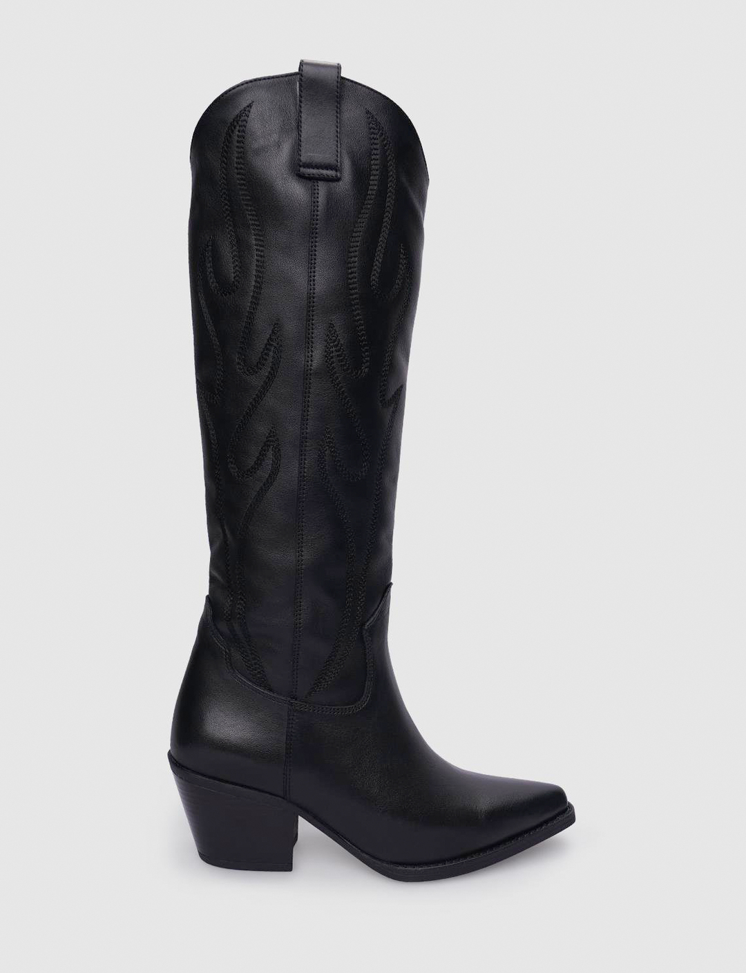 %100 Hakiki Deri Siyah Fermuarlı Kadın Kovboy Çizme