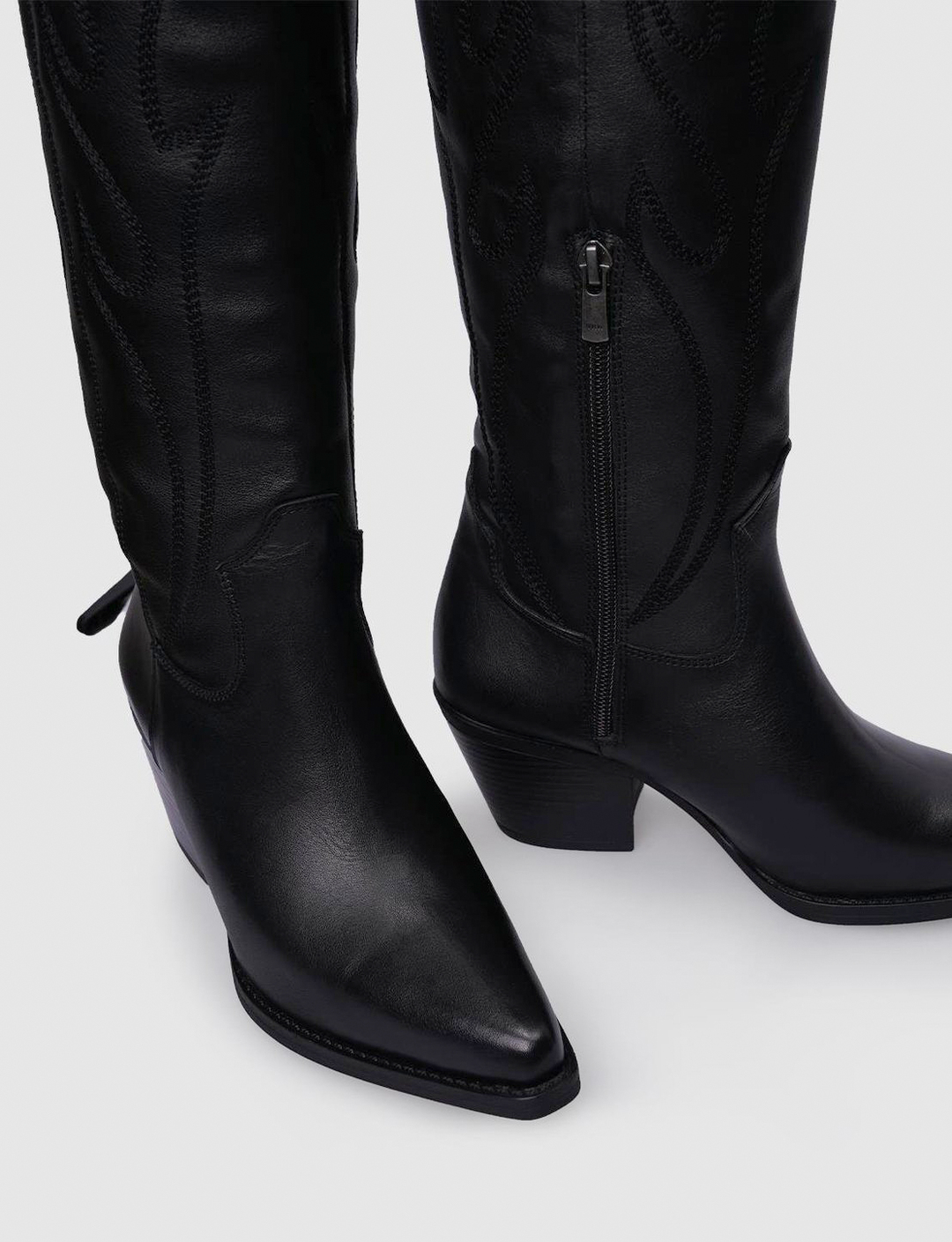 %100 Hakiki Deri Siyah Fermuarlı Kadın Kovboy Çizme