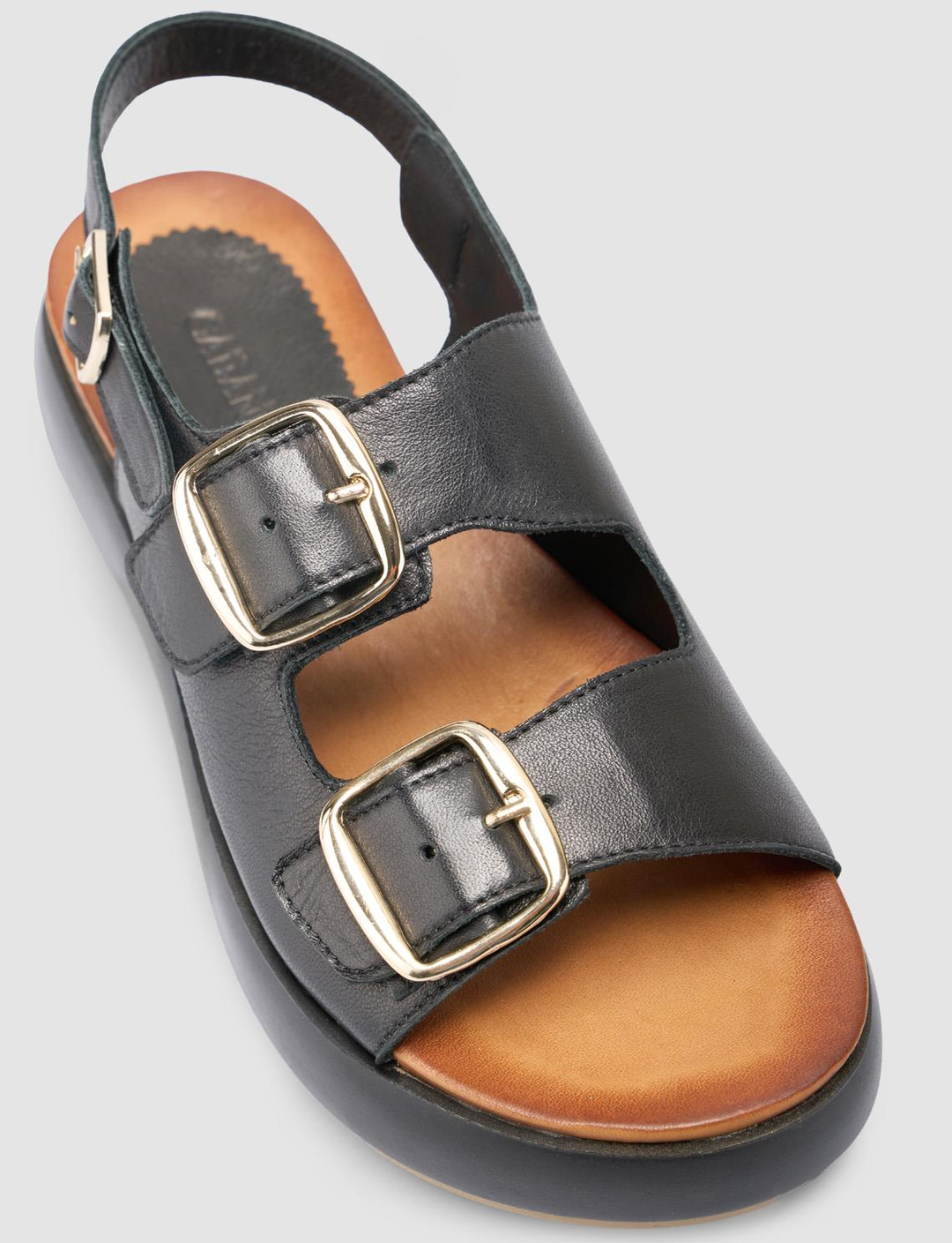 %100 Hakiki Deri Siyah Kadın Sandalet