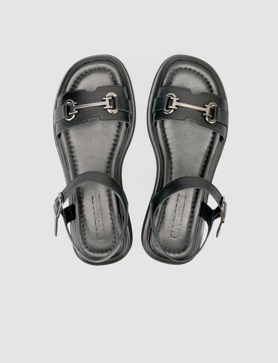 %100 Hakiki Deri Siyah Kadın Sandalet