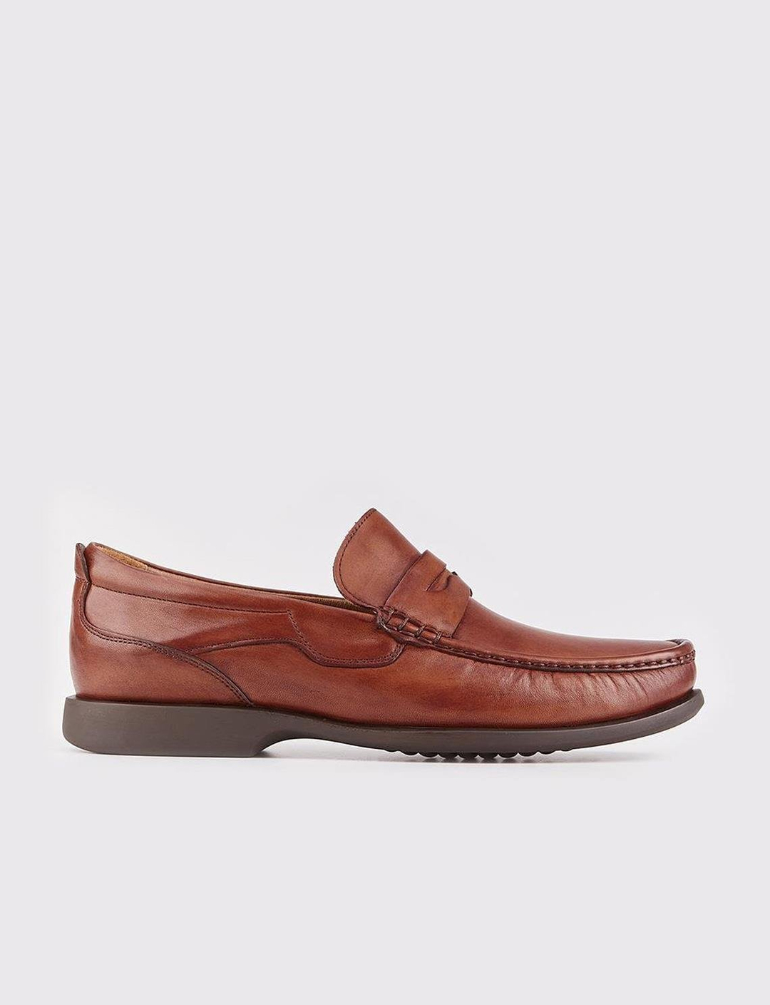 Men Tan Genuine Leather Slip On Penny Loafers
