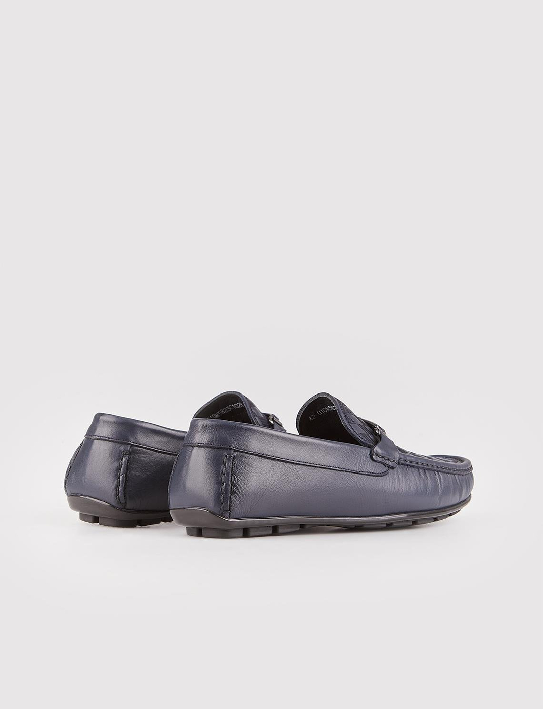 Baklava Desenli Hakiki Deri Lacivert Erkek Loafer