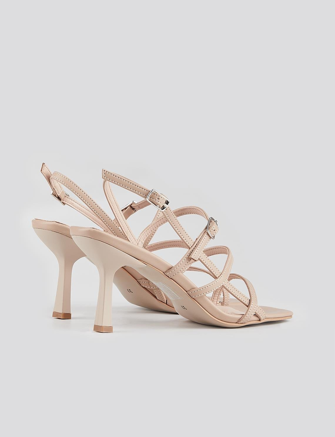 Women Beige Stiletto Heeled Ankle Strap Sandals