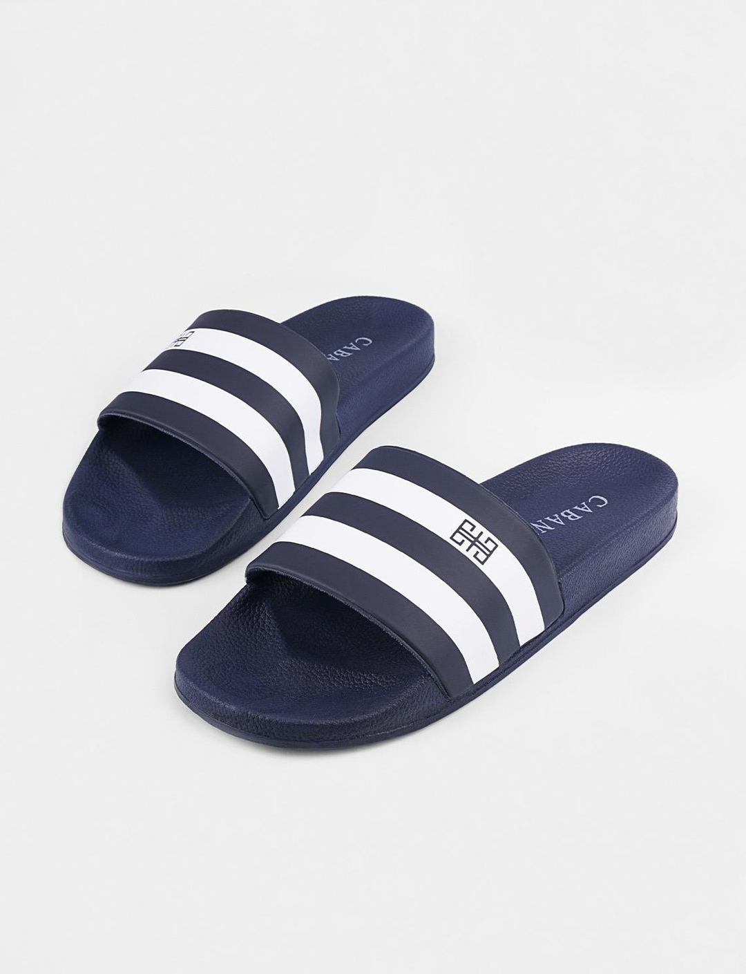 Beyaz Şerit Çizgili Lacivert Erkek Plaj Terlik