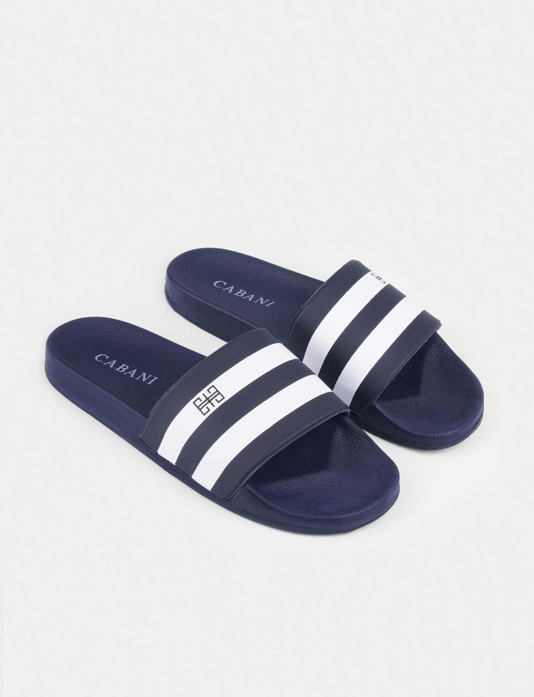 Beyaz Şerit Çizgili Lacivert Erkek Plaj Terlik