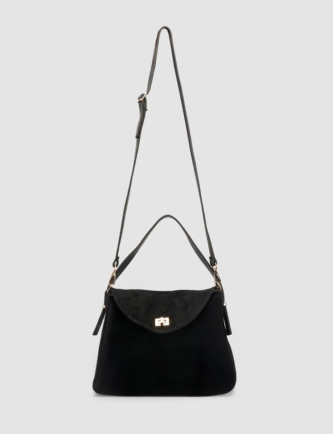 Cabani Kilit Açmalı Süet Siyah Kadın El Çantası