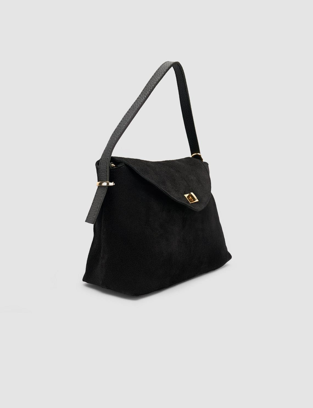 Cabani Kilit Açmalı Süet Siyah Kadın El Çantası