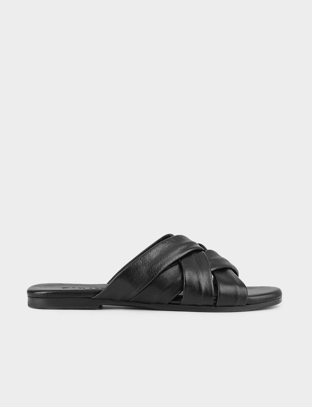 Çapraz Bantlı Hakiki Deri Siyah Kadın Terlik