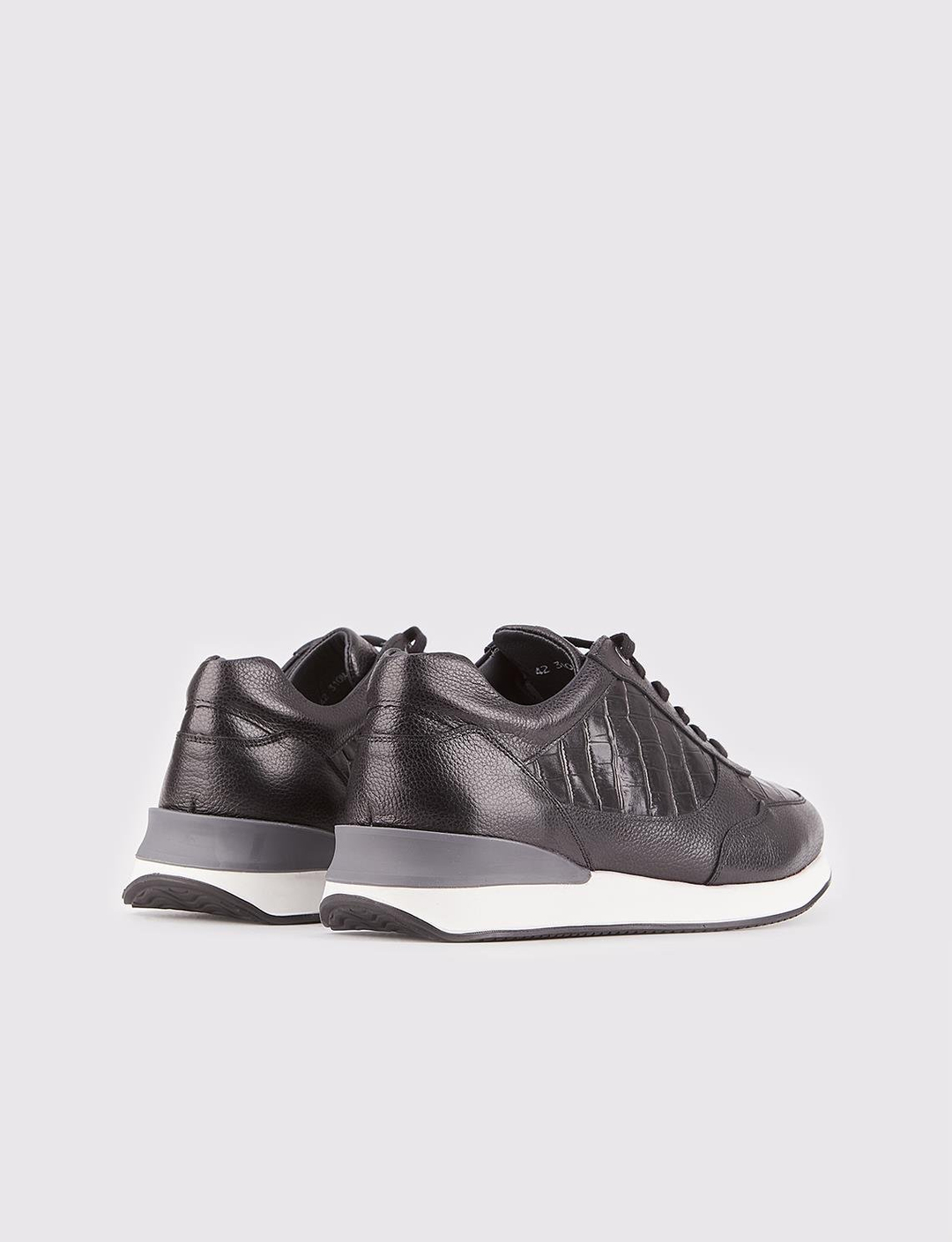 Croco Baskılı Hakiki Deri Siyah Bağcıklı Erkek Spor Ayakkabı