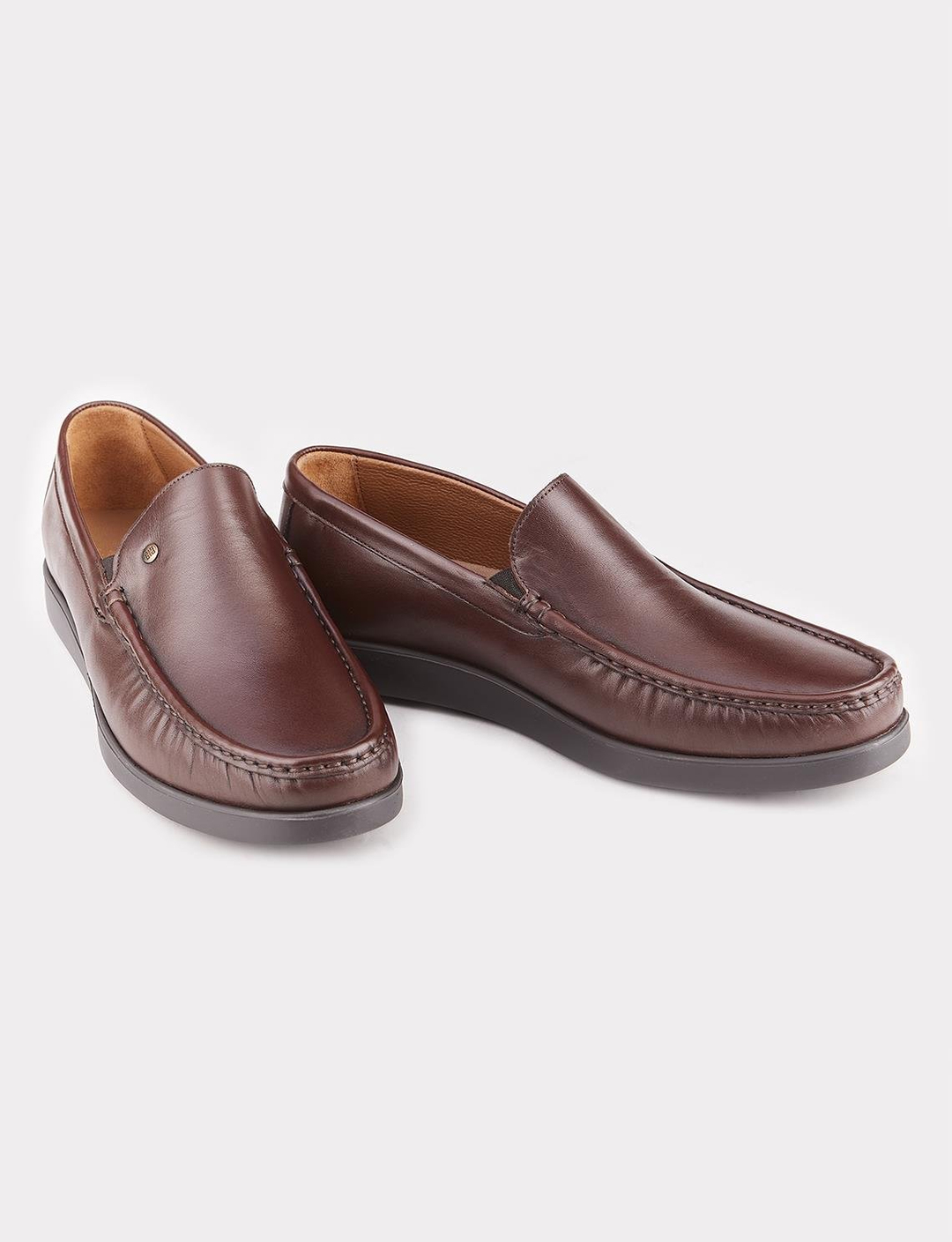 Dikiş Detaylı Hakiki Deri Kahverengi Günlük Ayakkabı