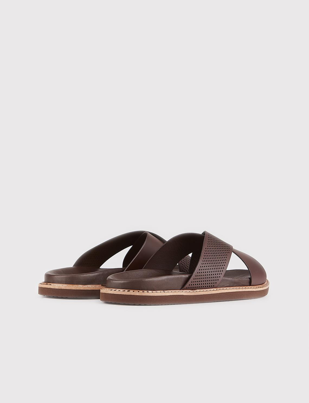 Erkek Hakiki Deri Çapraz Bantlı Kahverengi Terlik