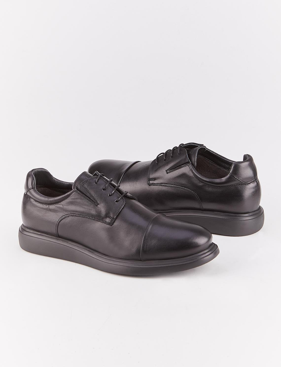 Erkek Hakiki Deri Eva Tabanlı Siyah Bağcıklı Günlük Ayakkabı